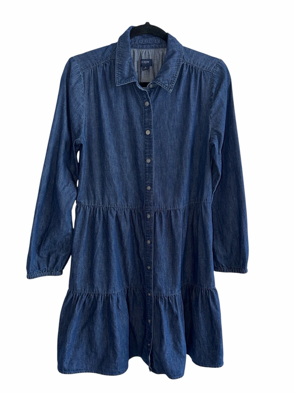 J Crew Chambray Shirt Dress‎ Blue Denim Button Front Tiered Mini size 4 - Picture 4 of 9